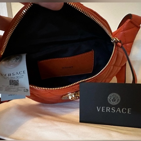 Versace Quilted orange leather fanny/belt/shoulder bag NEW (AUTHENTIC - Picture 7 of 10